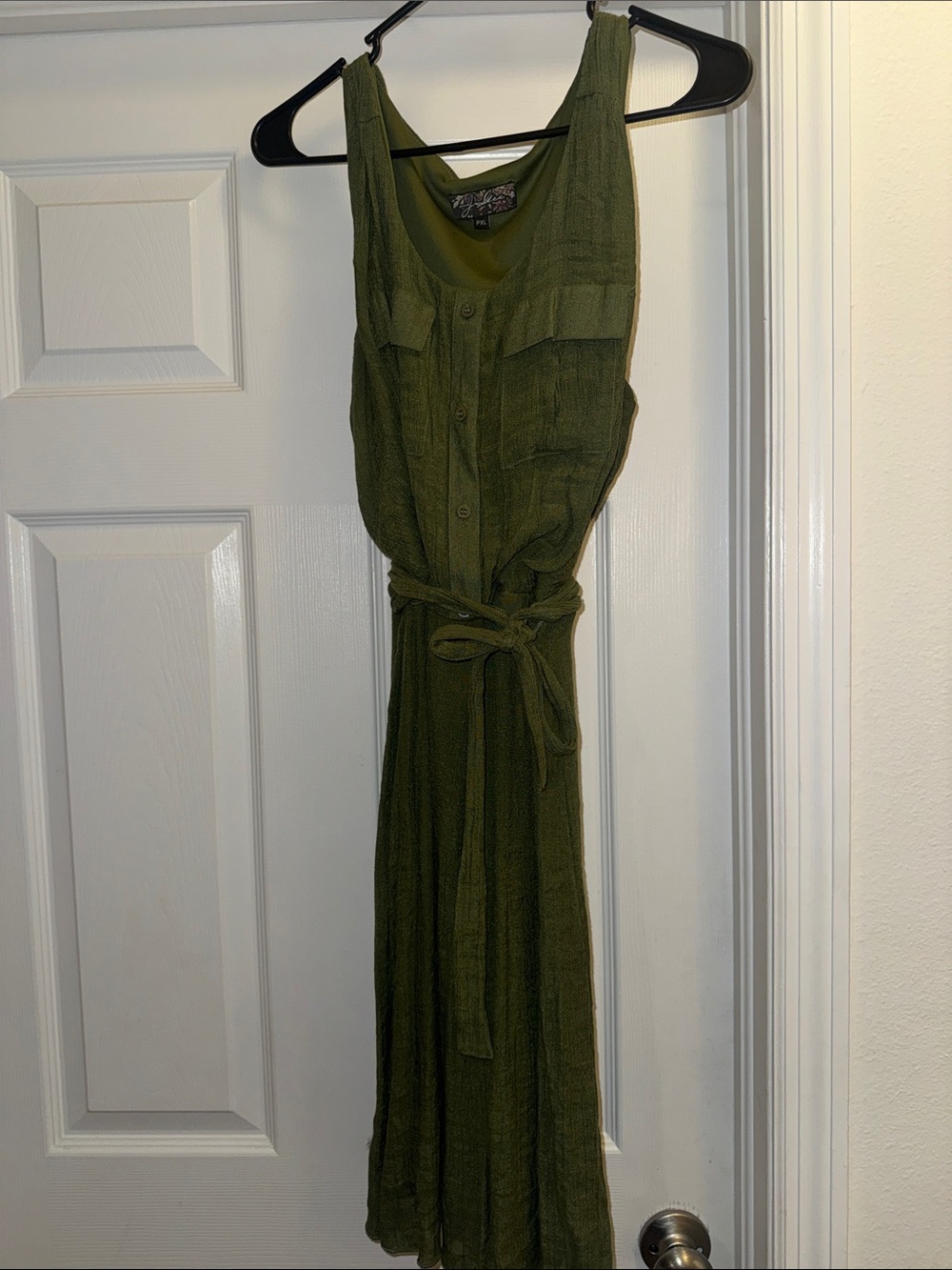 J. Crew Olive Green Sleeveless Button-Front Maxi Dress with Tie Waist